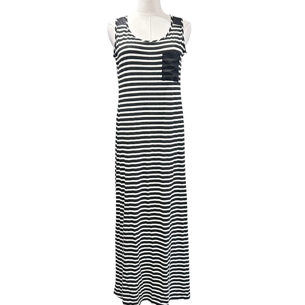 Espresso Maxi Dress Boho Beach NWT Mesh Accent Black/White Stripe Size M FLAW